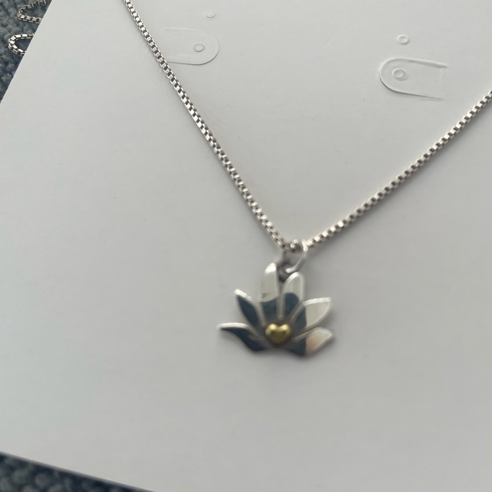 Silver Lotus 1/2" pendant, center gold heart. No chain. Lotus is strength.